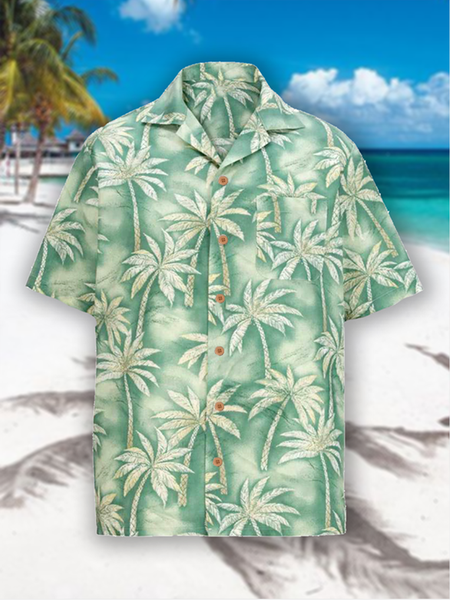 

Cotton Linen Botanical Floral Print Lapel Cozy Linen Shirt, As picture, Men's Floral shirt
