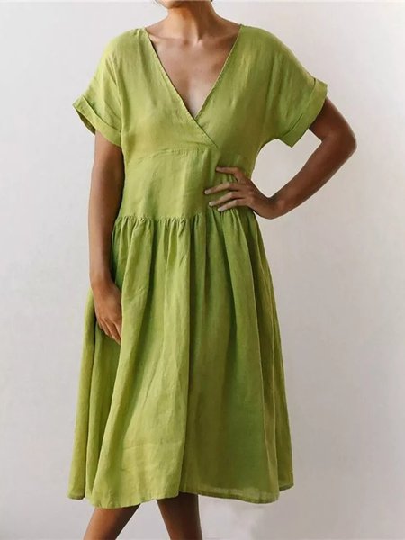

Ruched Casual Short Sleeve Woven Dress, Green, Dresses