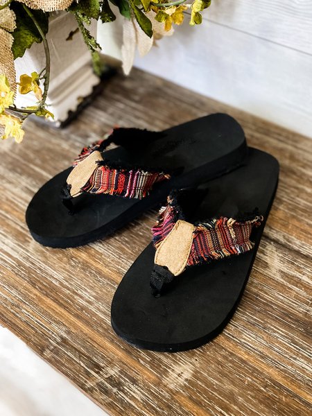 

Ethnic Bohemian Print Flip Flop Sandals, Red, Sandals & Slippers