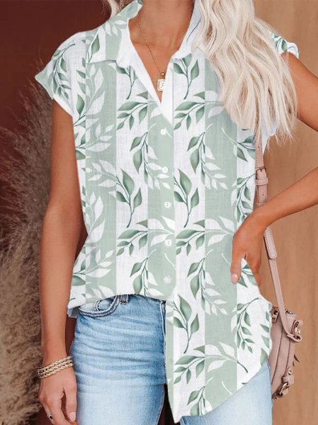 

Casual Loosen Leaves Short Sleeve Blouse, Green, Shirts & Blouses