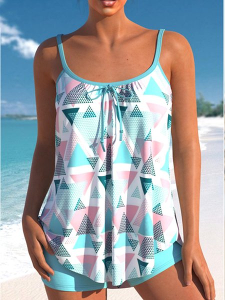 

Casual Spaghetti Geometric Knit, Sky blue, Tanks & Camis