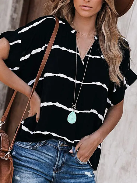 

Casual Batwing Loosen Short Sleeve Blouse, Black, Shirts & Blouses