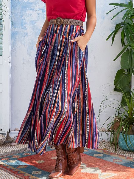 

Ethnic Style Ladies Casual Loose Skirt, Multicolor, Skirts