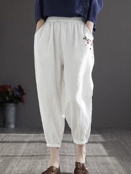 

Cotton Linen Style Women's Holiday Cropped Pants, Multicolor, Pants