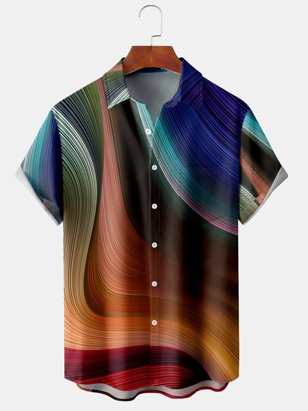 

Abstract Gradient Graphic Short Sleeve Casual Chest Pocket Men's Shirt, Black, Men's Floral shirt