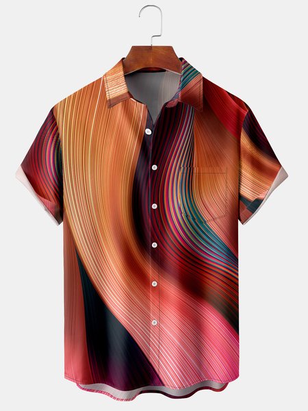 

Abstract Gradient Graphic Short Sleeve Casual Chest Pocket Men's Shirt, Red, Men's Floral shirt