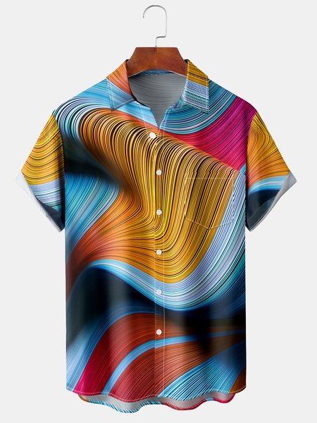 

Abstract Gradient Graphic Short Sleeve Casual Chest Pocket Men's Shirt, Blue, Men's Floral shirt