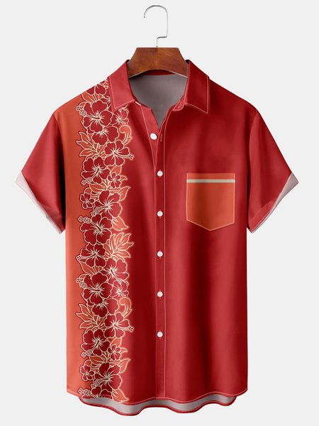 

Floral Graphic Men's Casual Short Sleeve Hawaiian Shirt, Red, Men's Floral shirt
