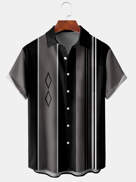 

Men's Geometric Print Casual Short Sleeve Hawaiian Shirt, Black, Men's Floral shirt