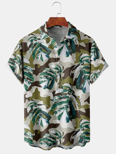 

Men's Casual Short Sleeve Hawaiian Shirt with Chest Pocket Print, Green, Men's Floral shirt
