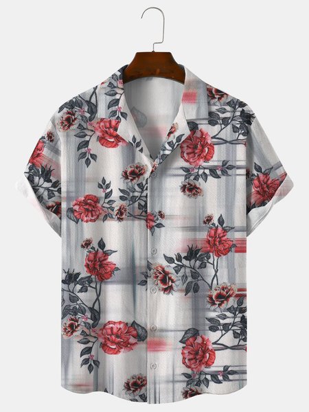 

Cotton Linen Hawaiian Casual Shorts, As picture, Men's Floral shirt