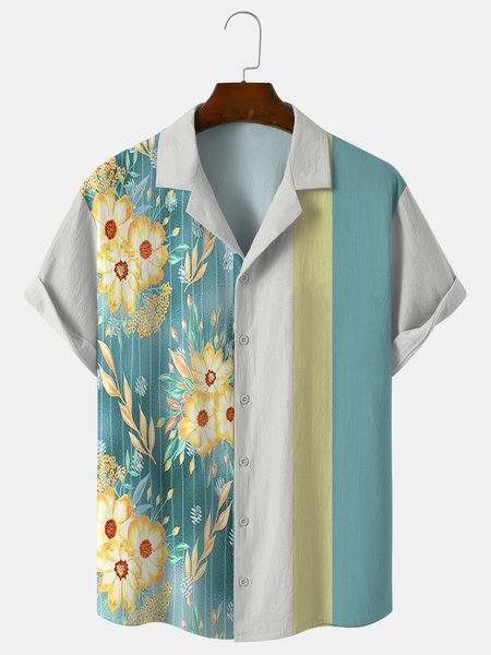 

Cotton Linen Hawaiian Casual Shorts, As picture, Shirts ＆ Blouse