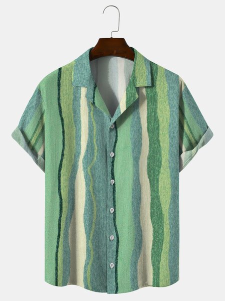 

Cotton Linen Hawaiian Casual Shorts, Green, Men's Floral shirt