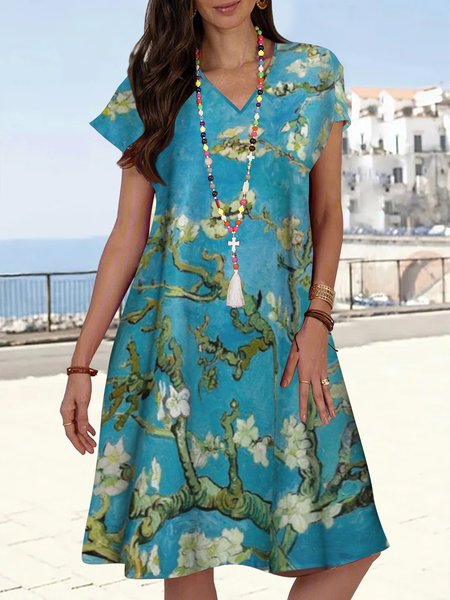 

Vintage flower holiday a-hem knee Dress Plus Size, Cyan, Dresses
