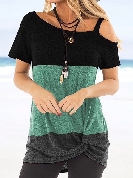 

One Shoulder Regular Fit Geometric Short Sleeve T-Shirt, Green, T-Shirts
