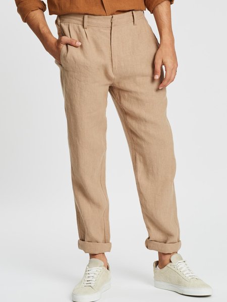 

Cotton and Linen Plain Hawaiian Casual Trousers, Khaki, Shirts ＆ Blouse
