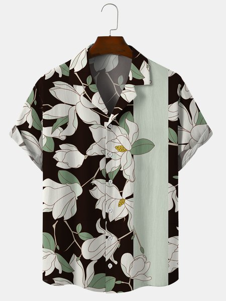 

Cotton Blends Floral Vacation Short Sleeve Short Sleeve Shirt, Black, Shirts ＆ Blouse