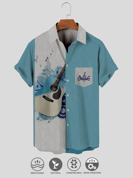 

Cotton And Linen Holiday Leisure Short-sleeved Shirt, As picture, Men's Floral shirt