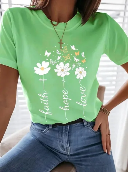 

JFN Floral Regular Fit Casual Short Sleeve T-Shirt/Tee, Green, T-Shirts