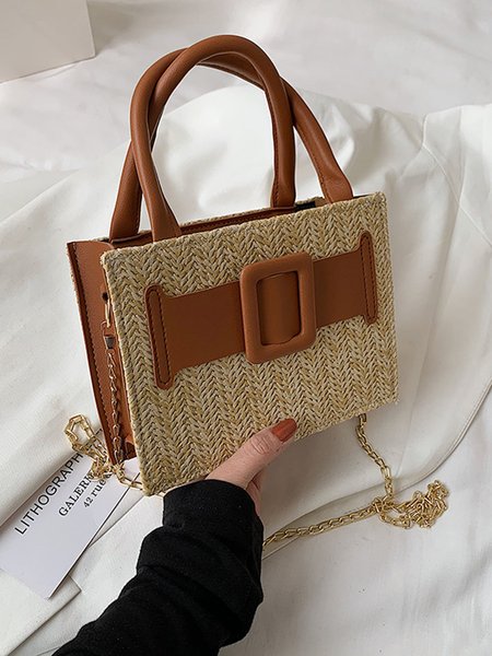 

JFN Portable Weave Small Square Bag Shoulder Crossbody Bag Beach Bag, Brown, Women's Bags