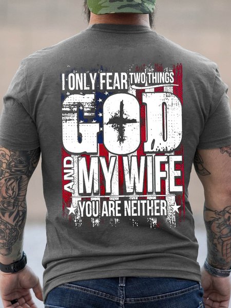 

American Flag I Only Fear 2 Things God And My Wife You Are Neither Short Sleeve Vintage Short Sleeve T-Shirt, Deep gray, T-shirts
