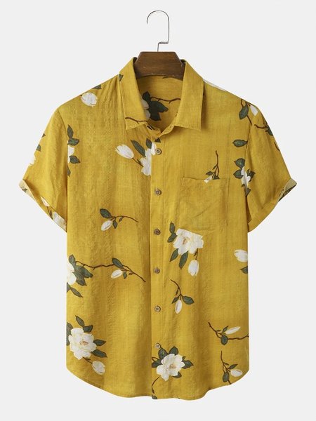 

Cotton Linen Plant Floral Print Comfortable Linen Shirt, As picture, Shirts ＆ Blouse