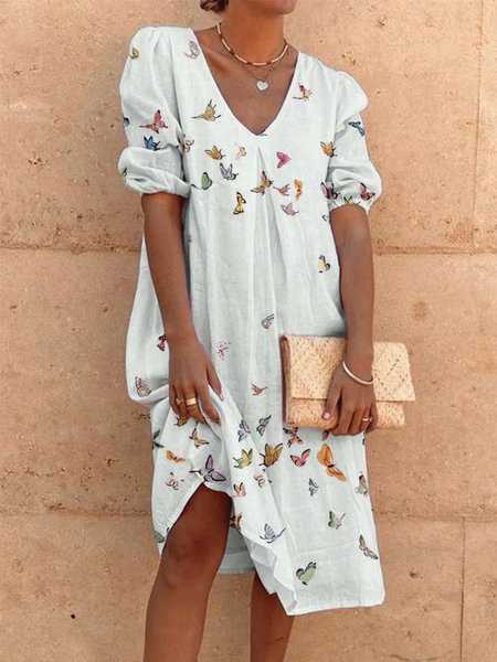 

Animal Short Sleeve Woven Dress, White, Dresses