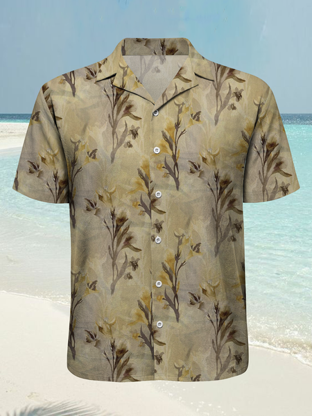 

Cotton Linen Plant Floral Print Comfortable Linen Shirt, As picture, Shirts ＆ Blouse