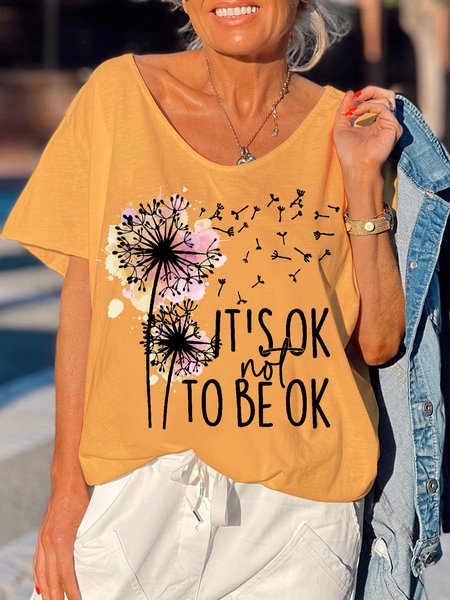 

Womens It’s ok not to be ok Casual Short Sleeve T-Shirt, Yellow, T-shirts