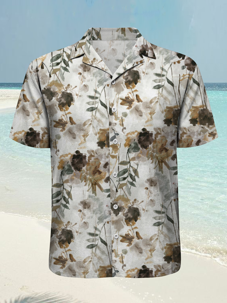 

Cotton and linen plant floral print comfortable linen shirt, As picture, Shirts ＆ Blouse