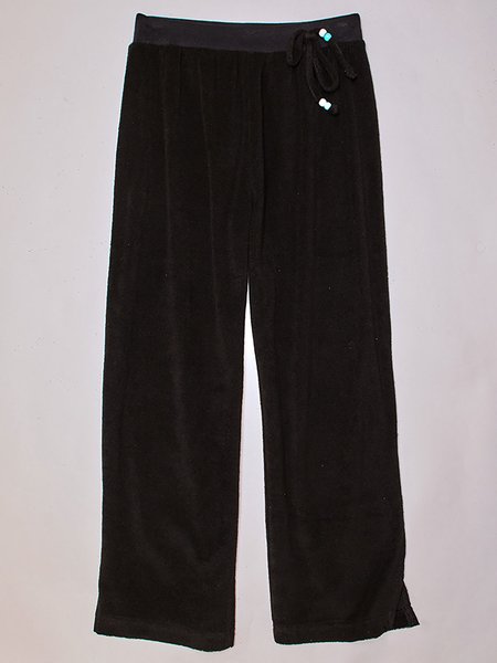

JFN Vacation Casual Loose Soft Solid Elastic Waist Knit Blue Capris Pants, Black, Pants