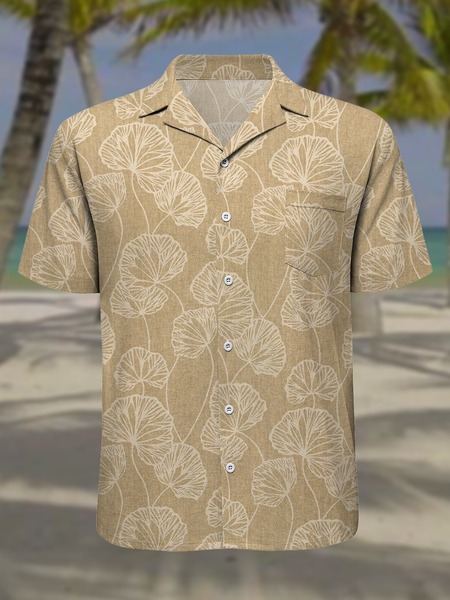 

Cotton and linen plant floral print comfortable linen shirt, As picture, Men's Floral shirt