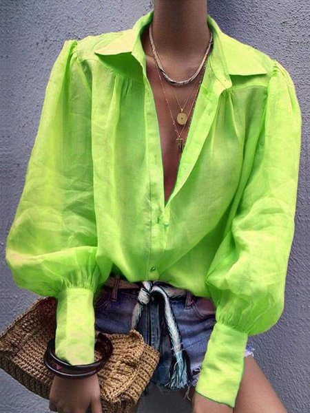 

Simple Long Sleeve Blouse, Green, Blouses and Shirts
