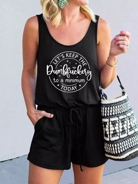 

Casual Letter Printed Jumpsuit & Romper, Black, Jumpsuits＆Rompers