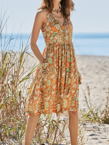 

Vacation Floral Regular Fit Sleeveless Knitting Dresses, Flower, Midi Dresses