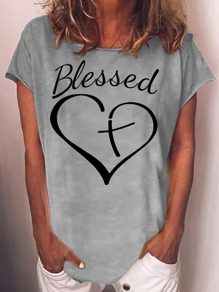 

Womens Blessed Casual Short Sleeve T-Shirt, Gray, T-shirts