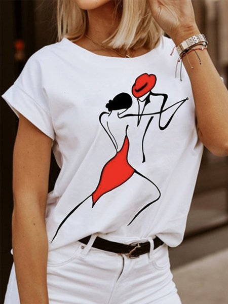 

Crew Neck Casual Short Sleeve T-Shirt, White, Tees