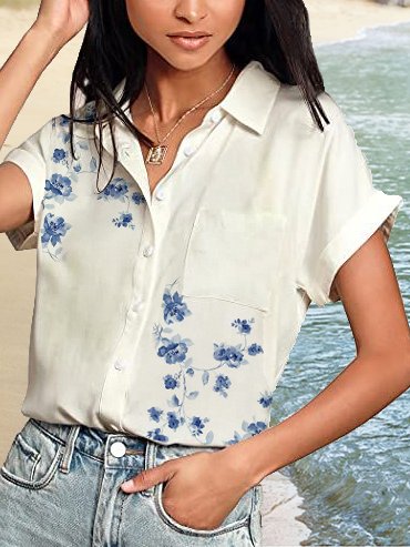 

Casual Short Sleeve Blouse, White, Shirts & Blouses