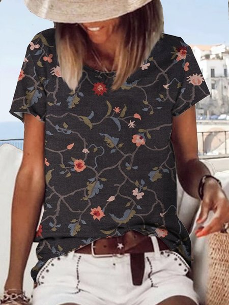 

Vintage flower holiday top T-shirt plus size, Deep gray, T-Shirts