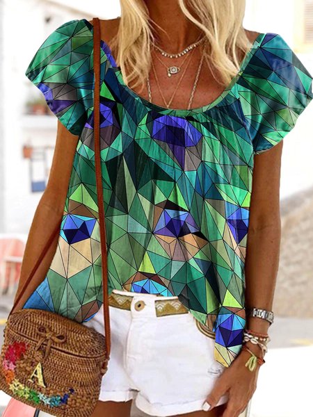 

Vacation Geometric Regular Fit Round Neck T-Shirt, Multicolor, T-Shirts