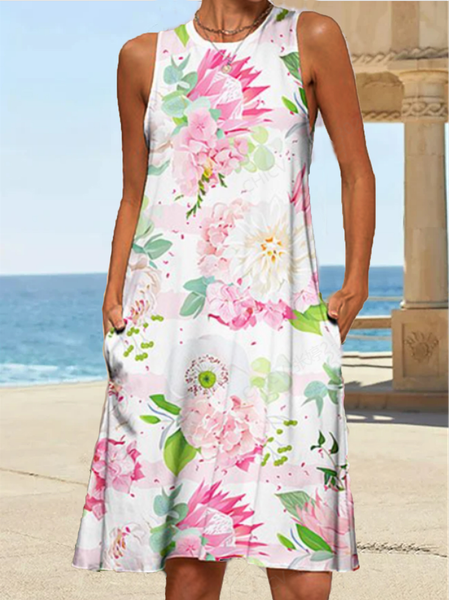 

Crew Neck Loosen Sleeveless Knitting Dresses, White, Dresses