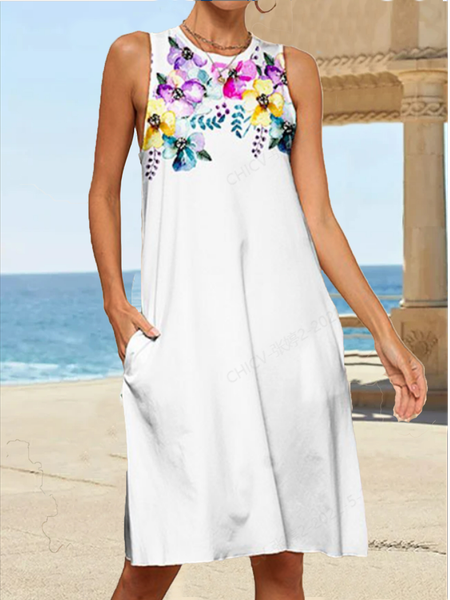 

Crew Neck Casual Sleeveless Knitting Dresses, White, Dresses