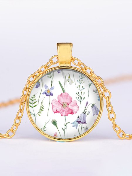

Spring Summer Floral Plant Time Jewelry Necklace, Golden, Accessories
