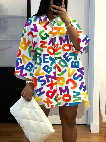 

Statement Letter Short Sleeve Woven Mini Dress, Multicolor, Mini Dresses