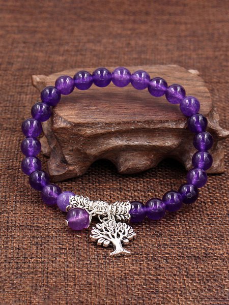 

JFN Ethnic Amethyst Stone Big Tree Pendant Bracelet, Purple, Anklets