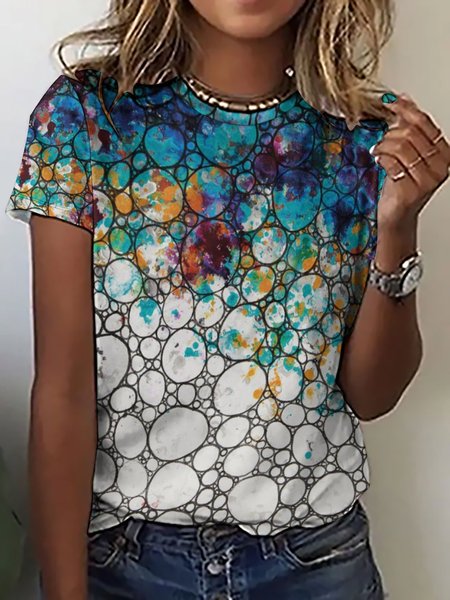 

Tie Dye Crew Neck Short Sleeve T-Shirt, As picture, T-shirts