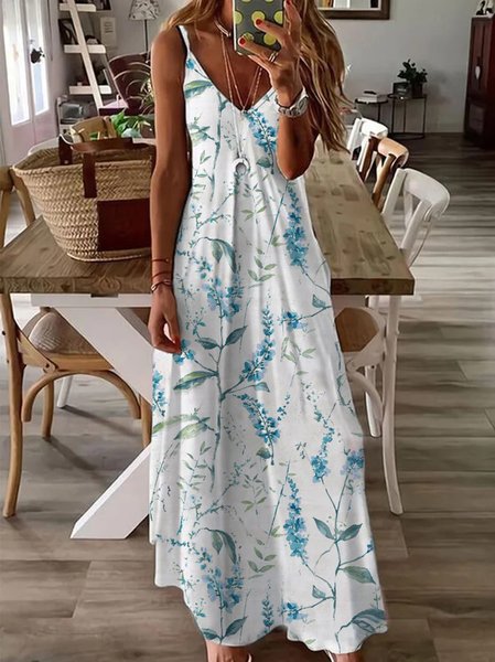 

Spaghetti Loosen Floral Sleeveless Knitting Dresses, White, Dresses