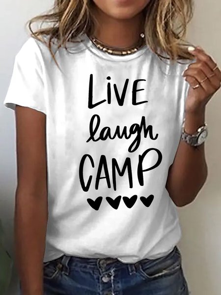 

Womens Live laugh camp Cotton Short Sleeve T-Shirt, White, T-shirts