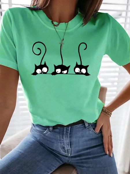 

Casual Animal Crew Neck Short Sleeve T-Shirt, Green, T-Shirts