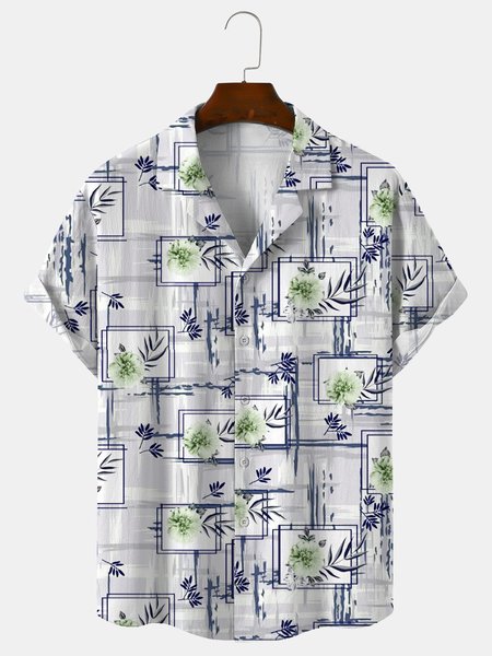 

Cotton And Linen Holiday Leisure Short-sleeved Shirt, As picture, Men's Floral shirt